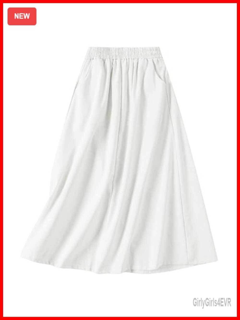 Cotton Linen Midi Flowy A-Line Skirt with Pockets High Waisted